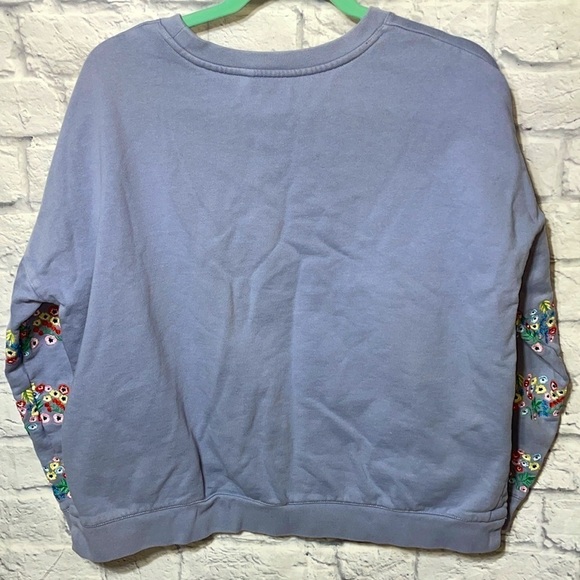 Boden Jasmine Boho Floral Embroidered Pullover Sweatshirt Shacket Top in River - Picture 8 of 11